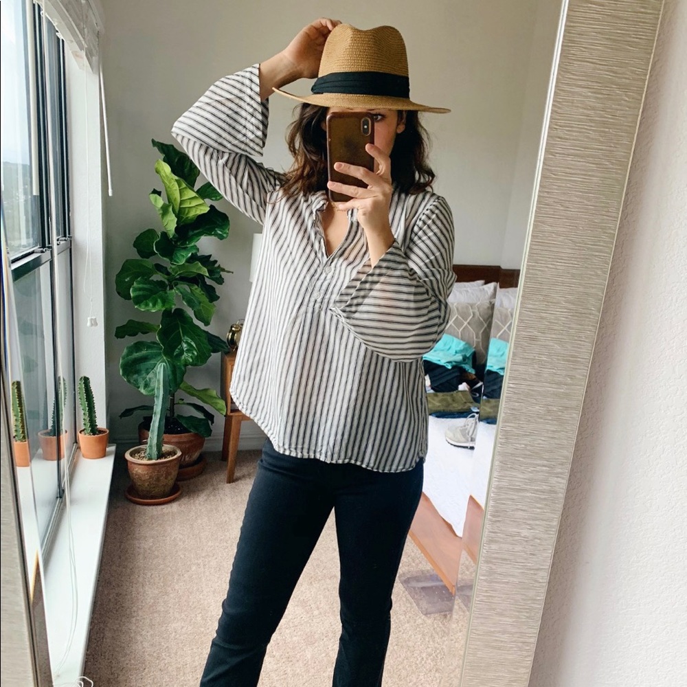 Madewell Pinstripe Bell sleeve Top size S